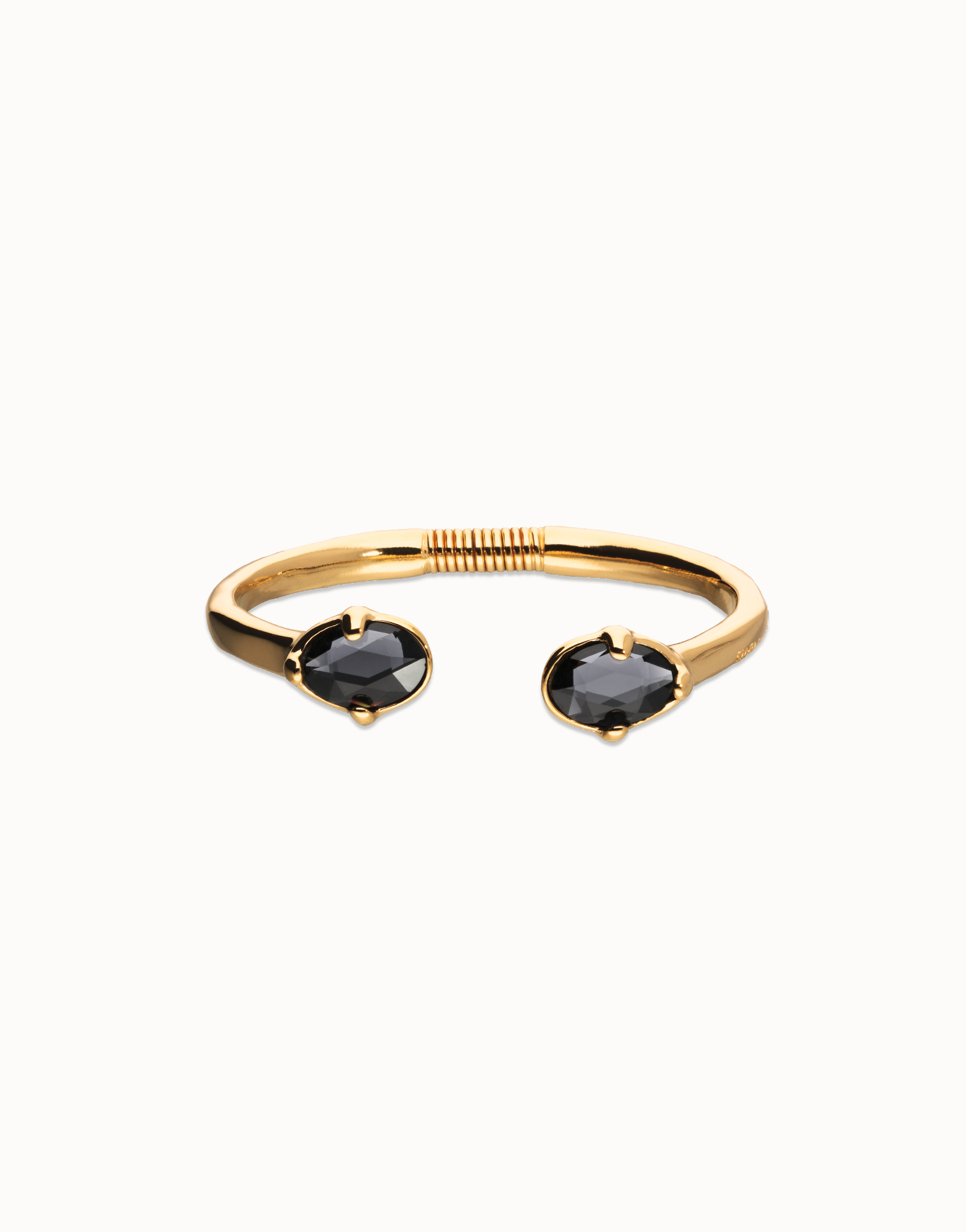 Bangle bracelet with two oval faceted black crystals, Golden, large thumbnail